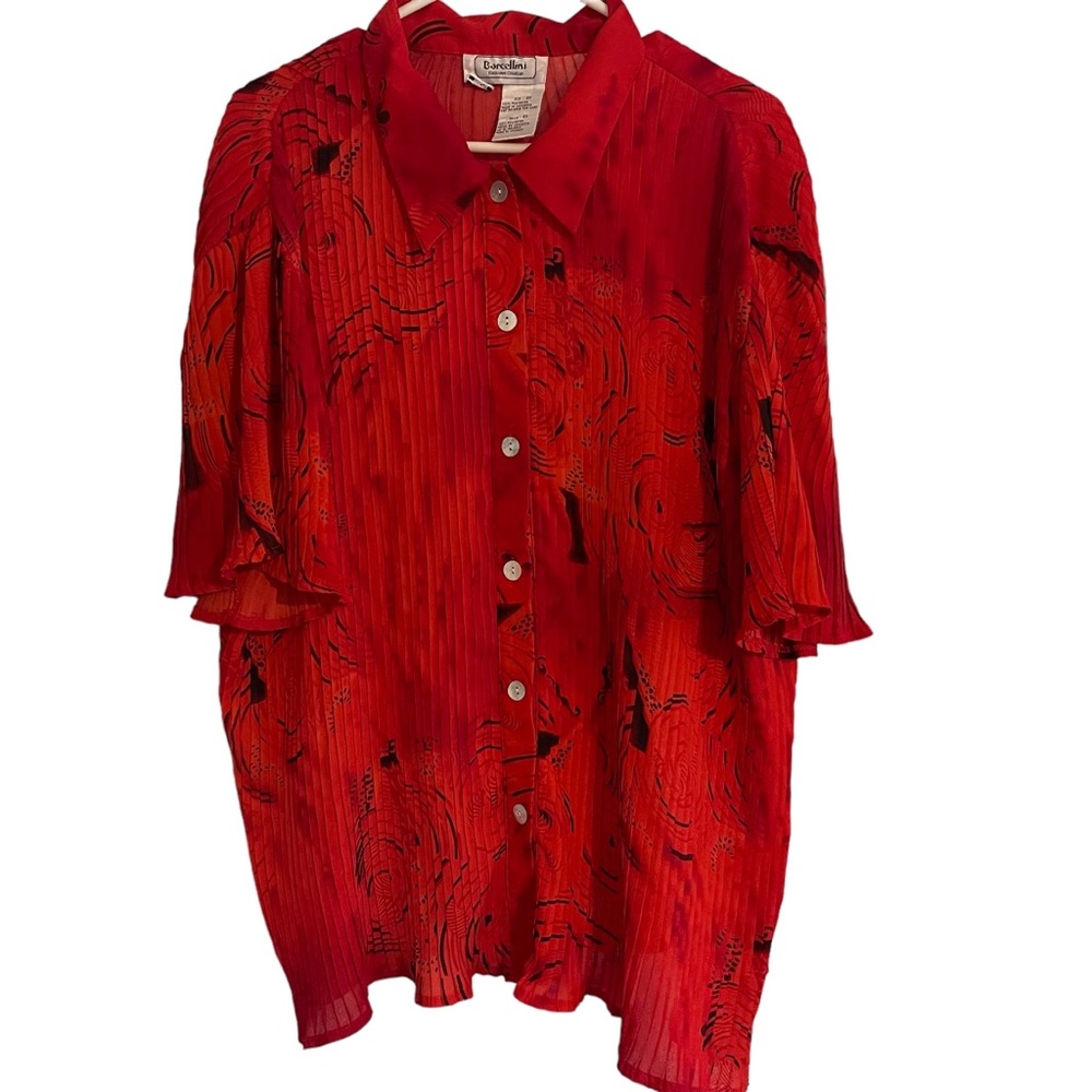 Borcellini Exclusive Creation pleated flutter 3/4 sleeve button front blouse